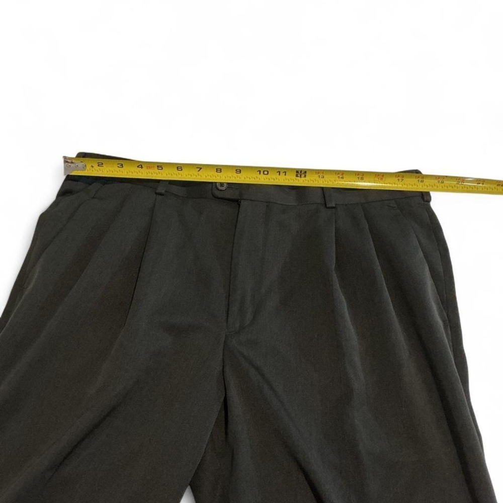 Classic‎ Fit Pleated Dress Pants Mens 36x34 Black Excellent Herringbone Cuffed - Picture 5 of 7